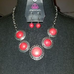 Paparazzi Red and Silver Necklace set